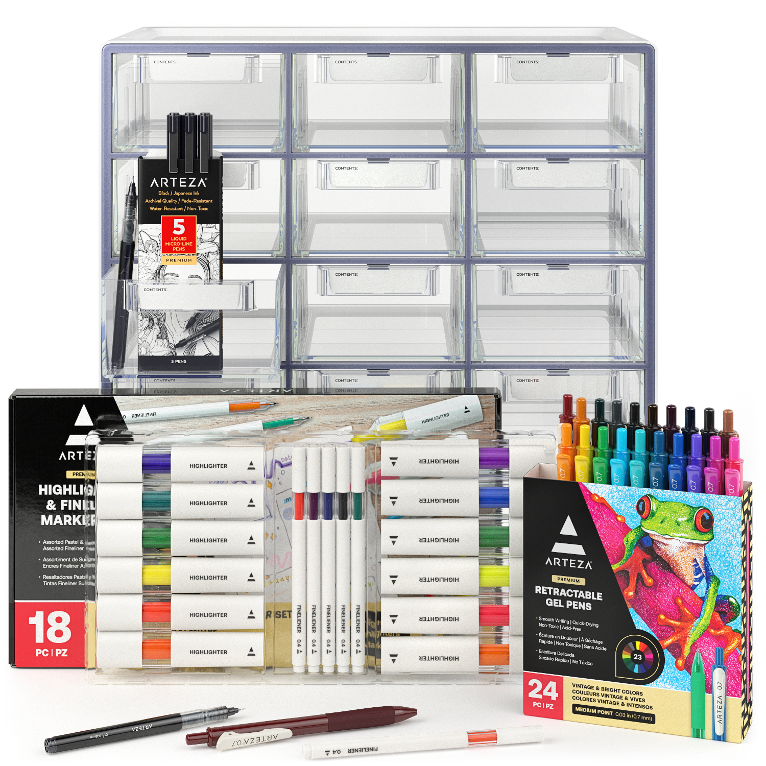 ARTEZA Micro-Line Ink Pens, Set of 5, Black Fineliners with