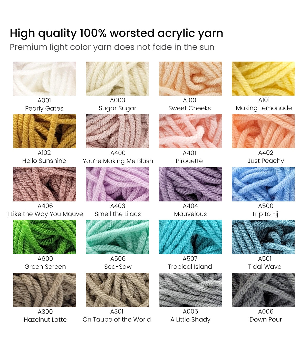 100% Acrylic Yarn, Worsted, Light Colors - Mini Pack of 20