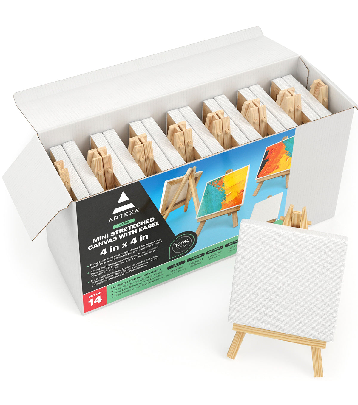 Mini Stretched Canvas, 4 x 4 - Pack of 14