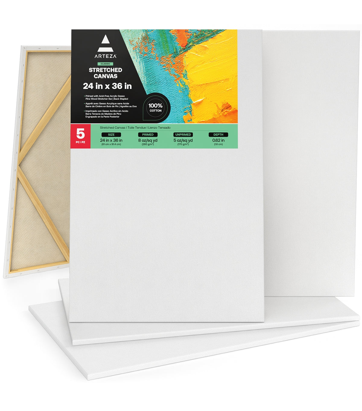  Arteza Paint Canvases for Painting, Pack of 6, 24 x 30