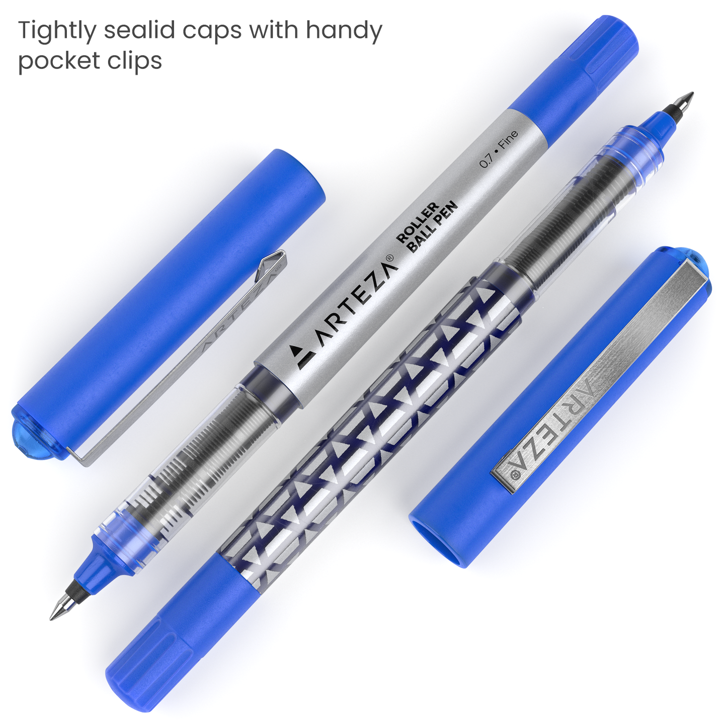 Roller Ball Pens, Blue, 0.7mm Fine Nib - Set of 20