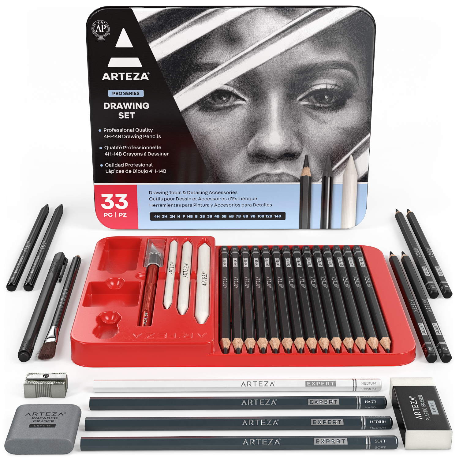 Art Supplies, Sketching & Drawing Pencils Art Kit with 2 Sketch Pads ,  Professional Artists Drawing Supplies Set Includes Graphite, Charcoals,  Kneaded