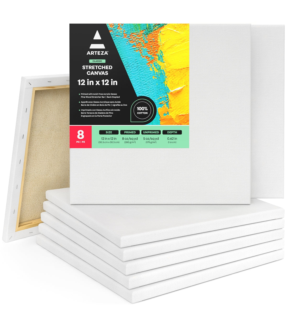 Classic Stretched Canvas, 12" x 12" - Pack of 8
