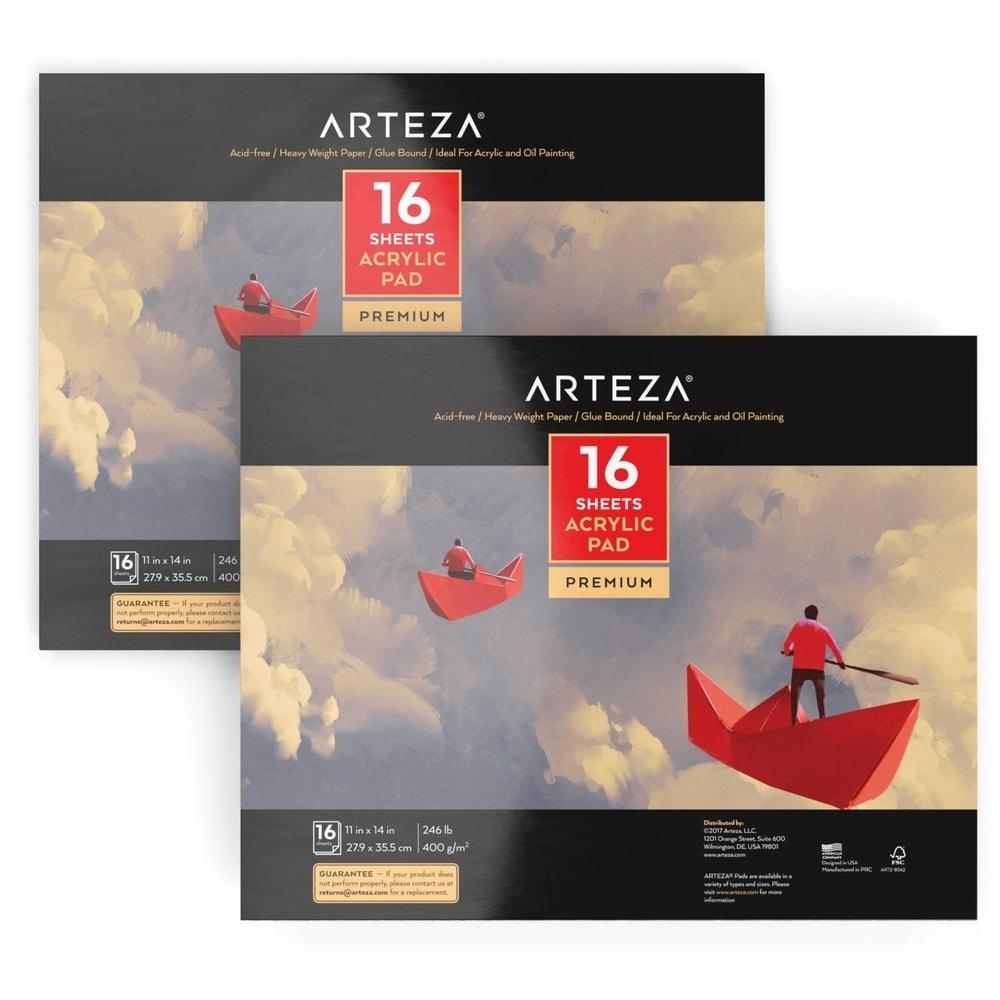 Arteza Black Acrylic Paper Pad, Pack of 2, 6 x 6 Inches, 16 Sheets Each,  246-lb Painting Pad, Art Supplies for Acrylic and Oil Painting, Drawing and