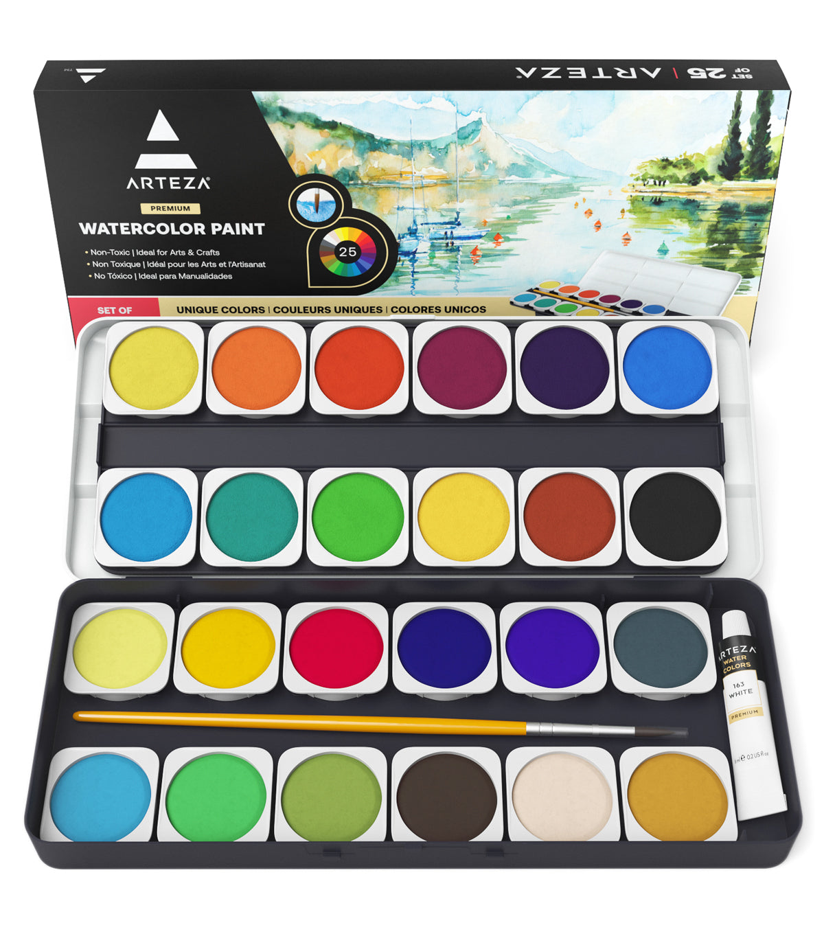 Watercolor Artist Paint, Opaque Colors in Pans - Set of 25