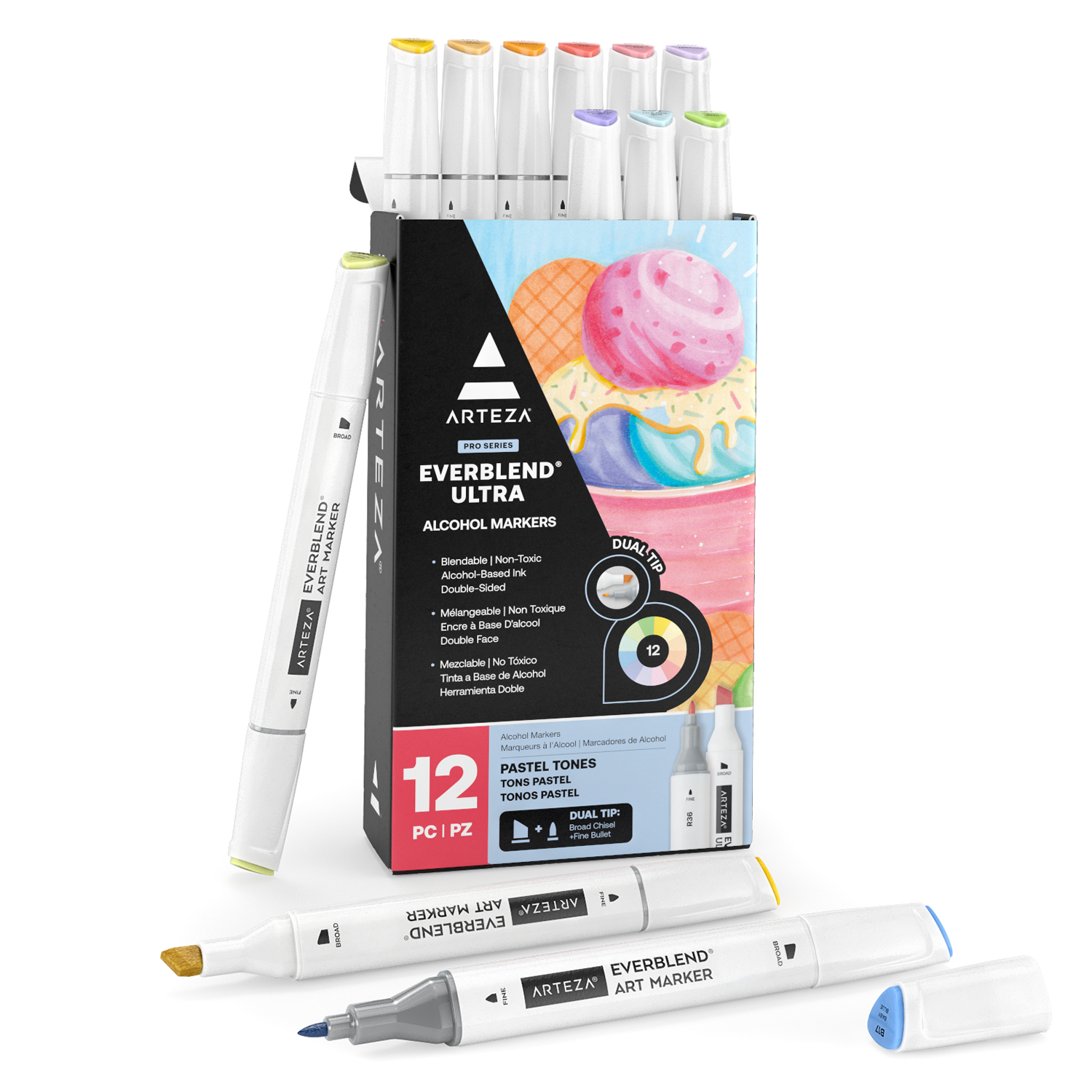 Alcohol-Based Marker Pen Kit w/ Brush & Chisel Tip, Carrying Case - 22