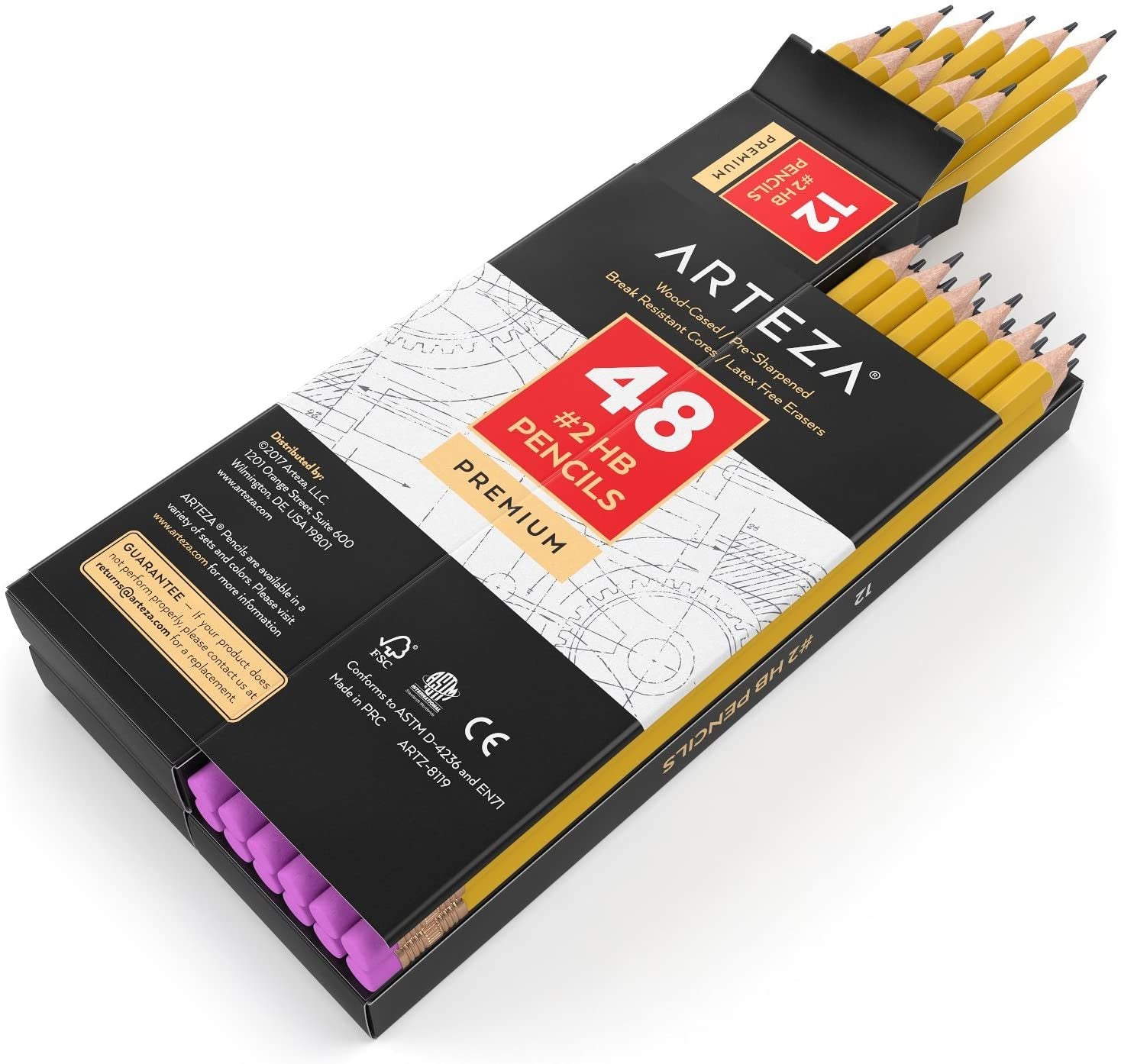 Arteza #2 HB Wood Cased Graphite Pencils, Pack of 48, Bulk, Pre-Sharpened with L