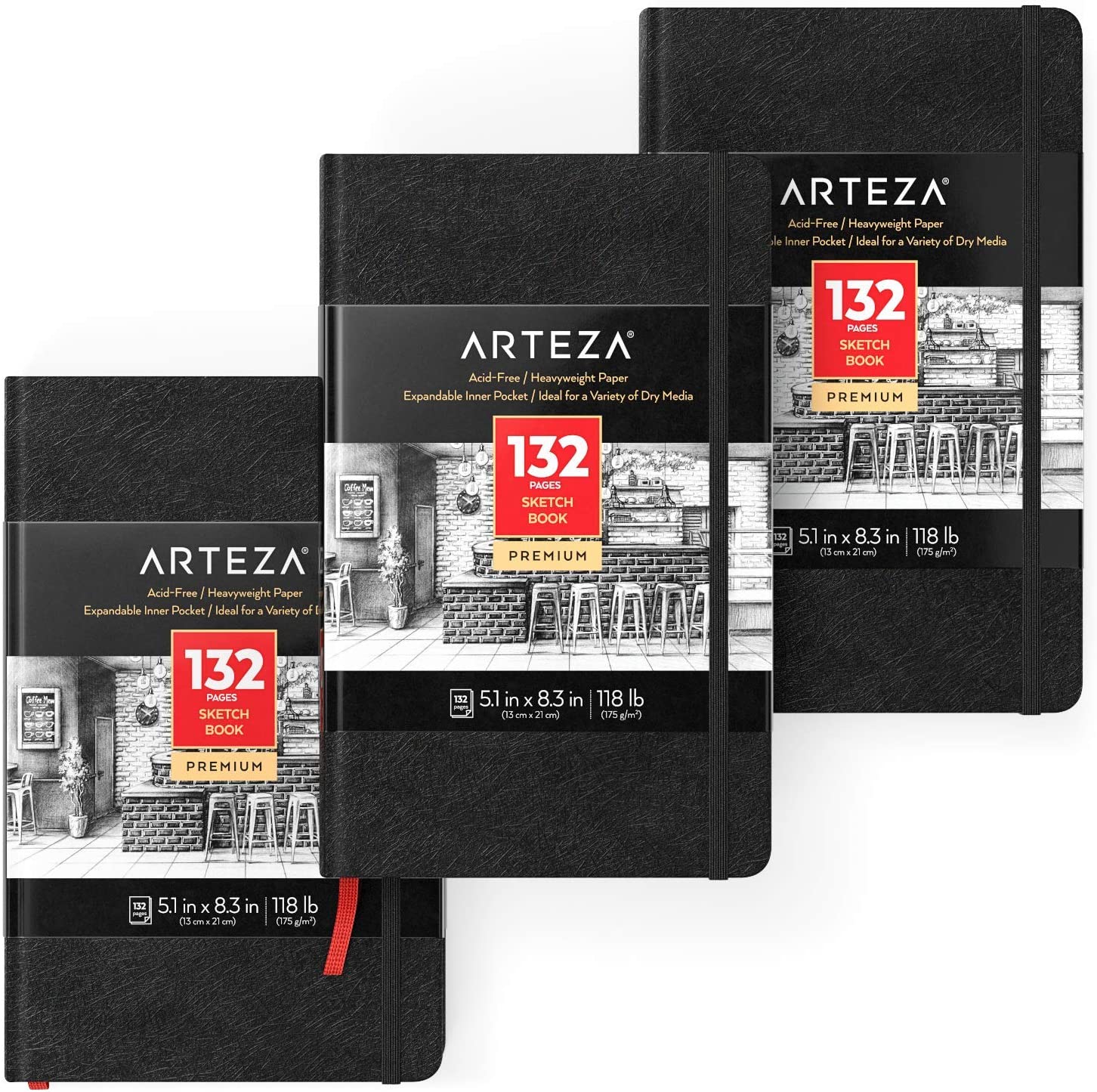 Arteza Watercolor Sketchbooks, 5.5x5.5-inch, 3-Pack, 132 Sheets, Beige Art  Journal, Hardcover 110lb Paper Book, Watercolor