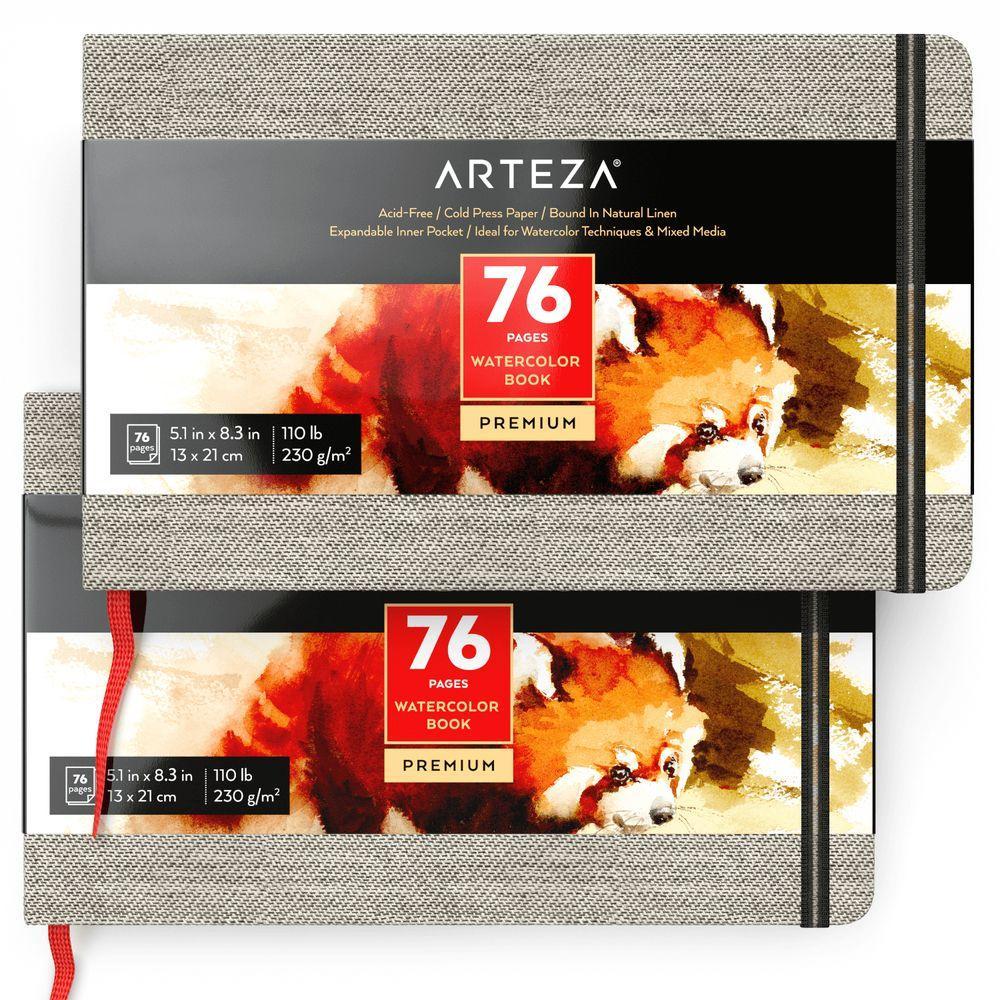 Arteza 5.1x8.3 Watercolor Book, Pack of 2, 76 Pages per Pad, 110lb/230gsm, Cold
