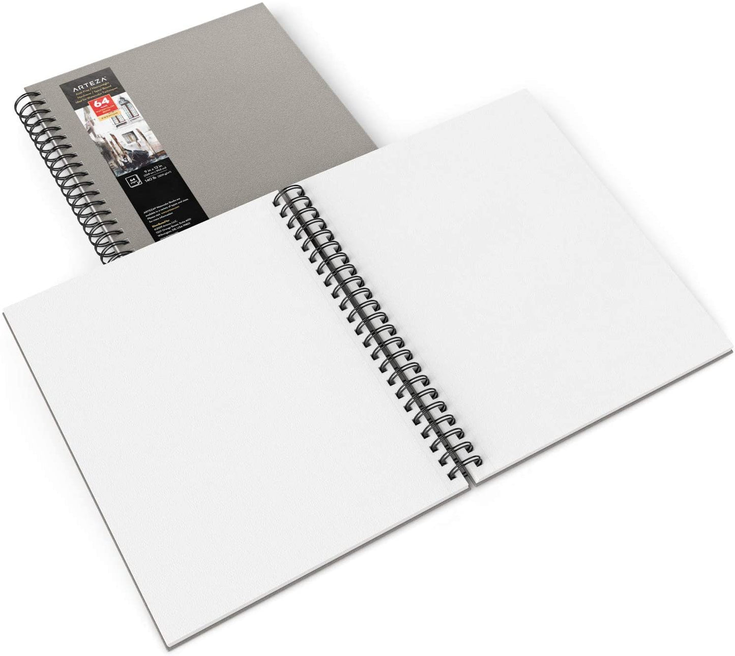 Watercolor Book, Spiral-Bound Hardcover, Gray, 9" x 12” - Pack of 2