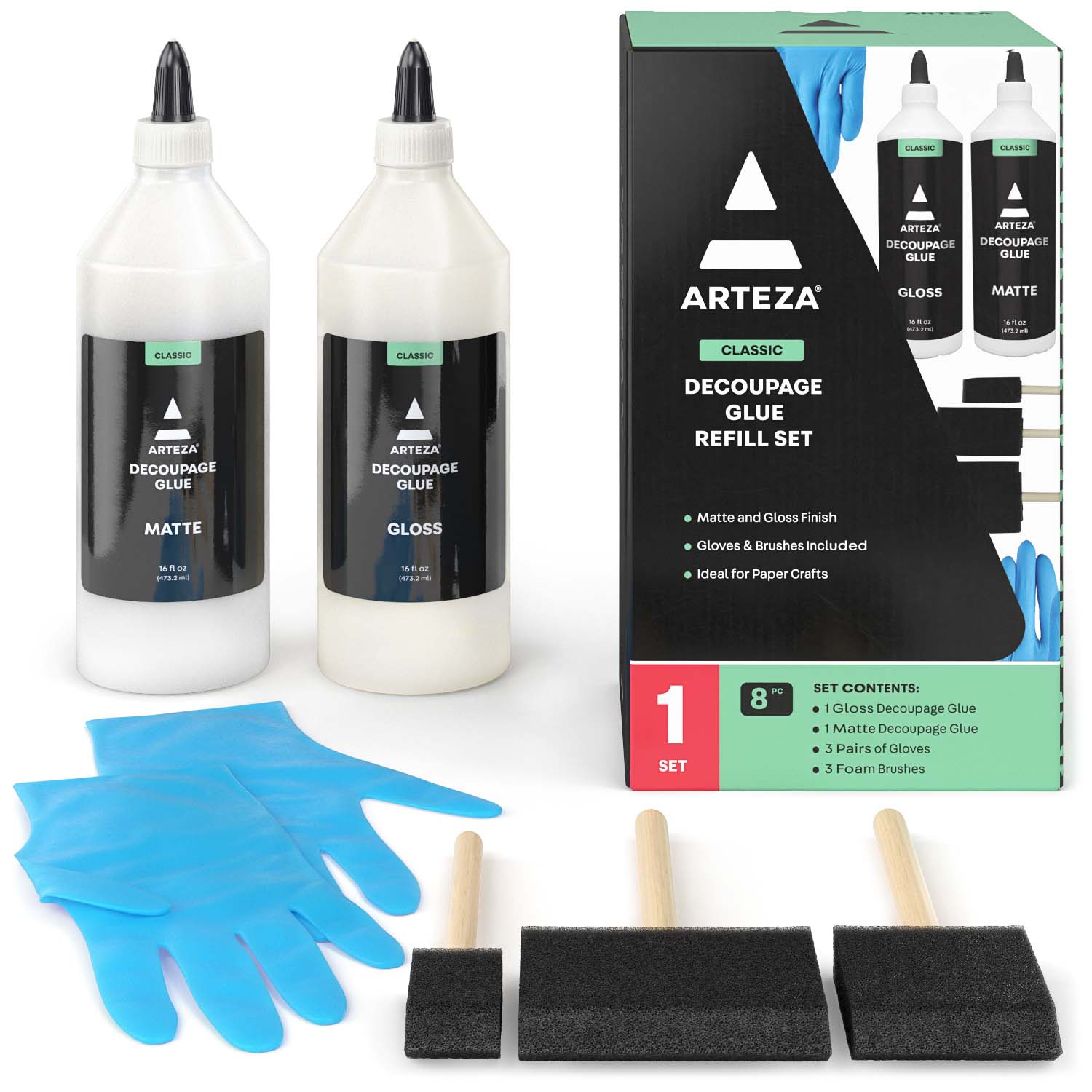 Decoupage glue / lacquer School Value pack 12 x 100ml + 20 foam 1 brush  RRP £42