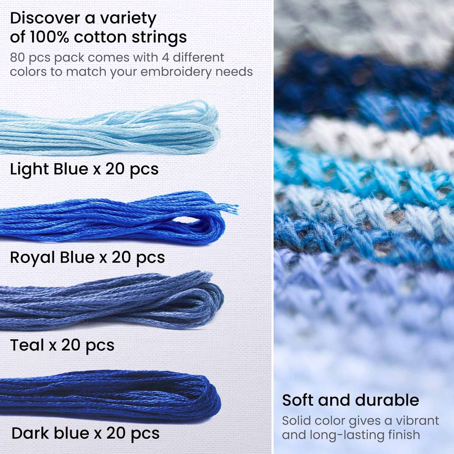 Embroidery Floss, Blue & Teal Tones - 80 Pieces