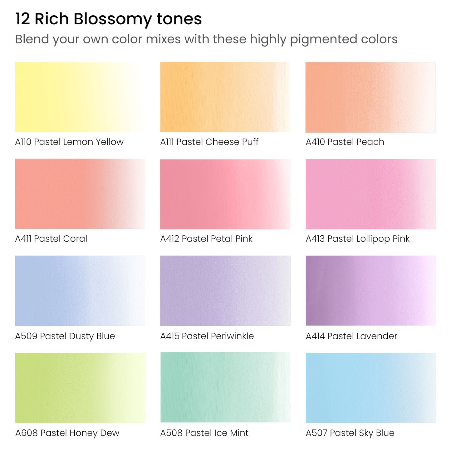 Gouache Paint, Blossomy Pastels, 0.4 fl oz Tubes - Set of 12