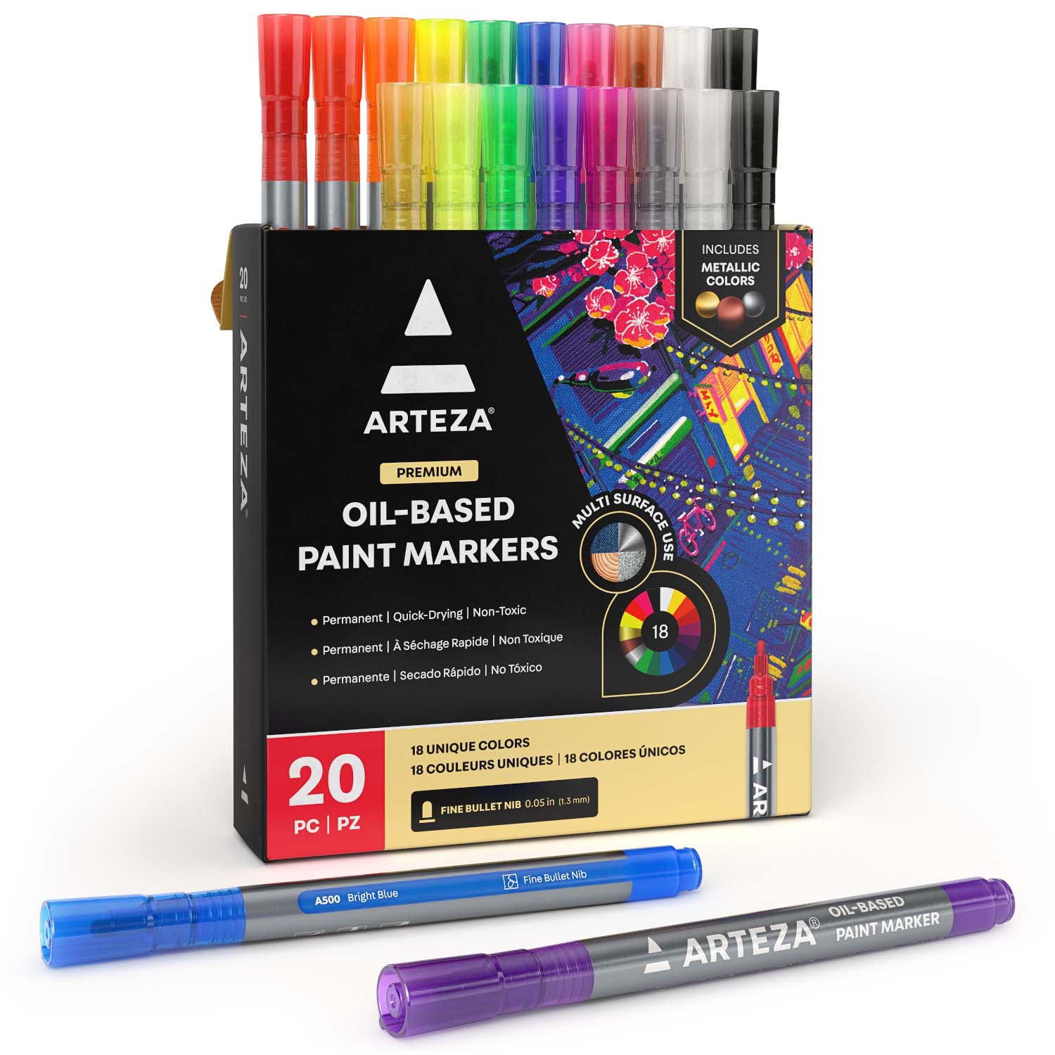  ARTEZA Pastel Oil-Based Markers, 8-Pack, 2.5 mm Line, Large  Barrel, Quick-Drying Permanent Marker Pens with Bullet Nib, Craft and Art  Supplies for Stone, Wood, Glass, and Metal Painting : Arts