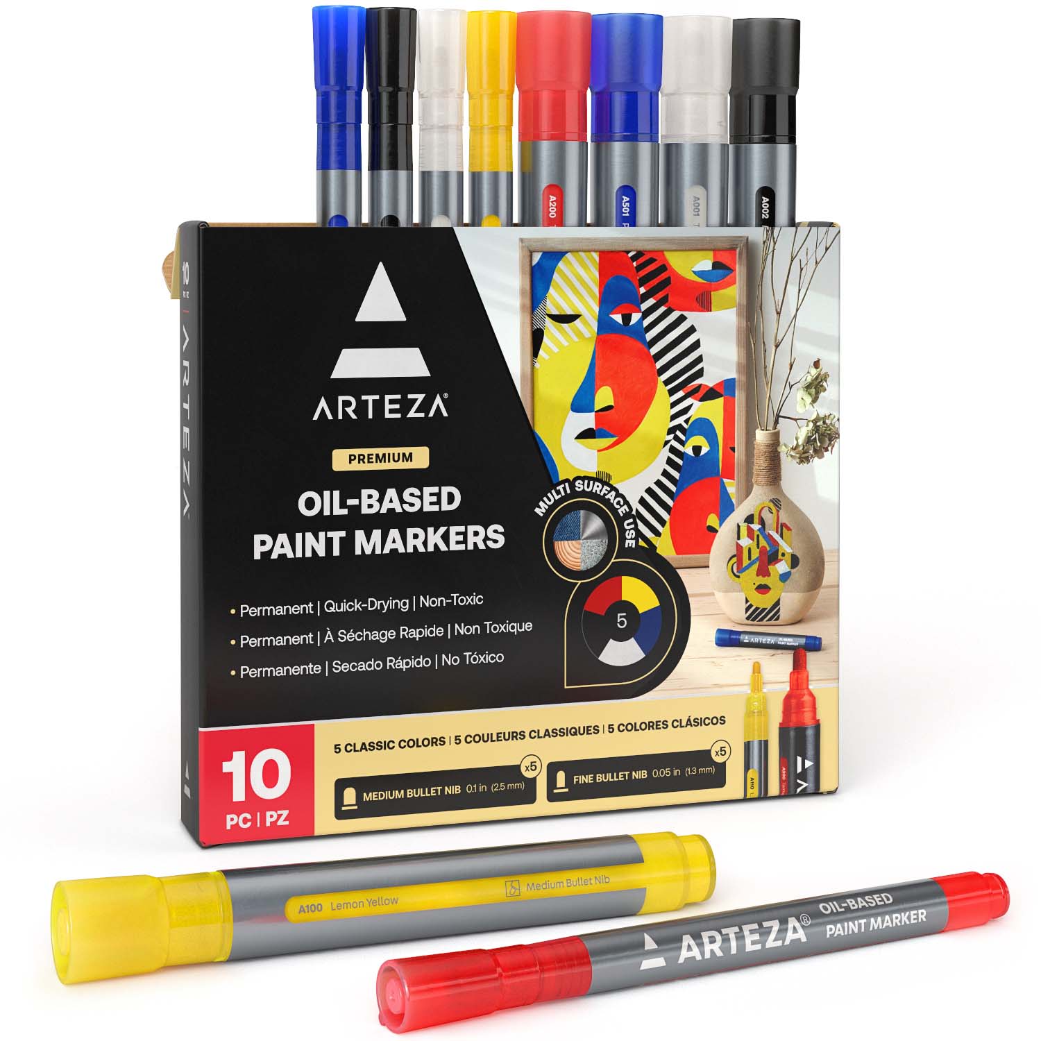 Paint Markers - Oil Based - Set of 12 Colors Fine Oil Based Art Pen Sipa New