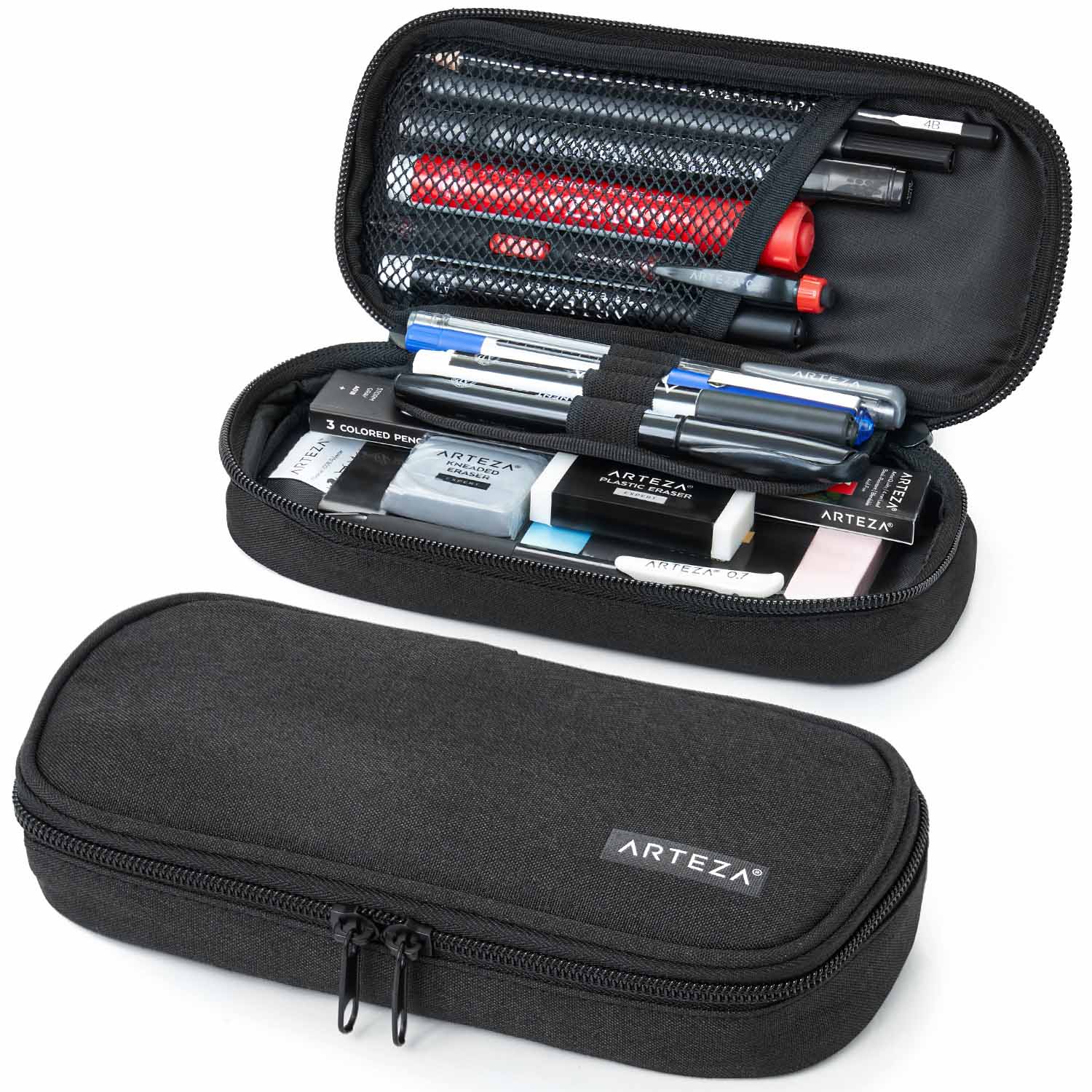 Pencil Case, Black, Side Opening Pouch –