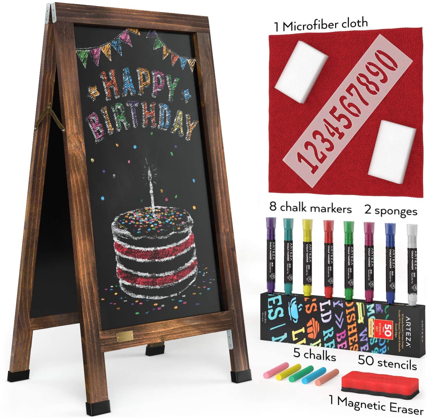 Arteza A-Frame Magnetic Chalkboard Set, 40 x 20, Includes Markers & Stencils