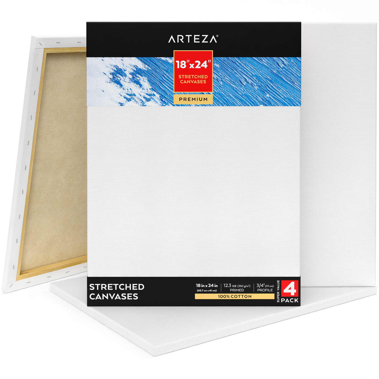 Premium Stretched Canvas, 18" x 24" - Pack of 4