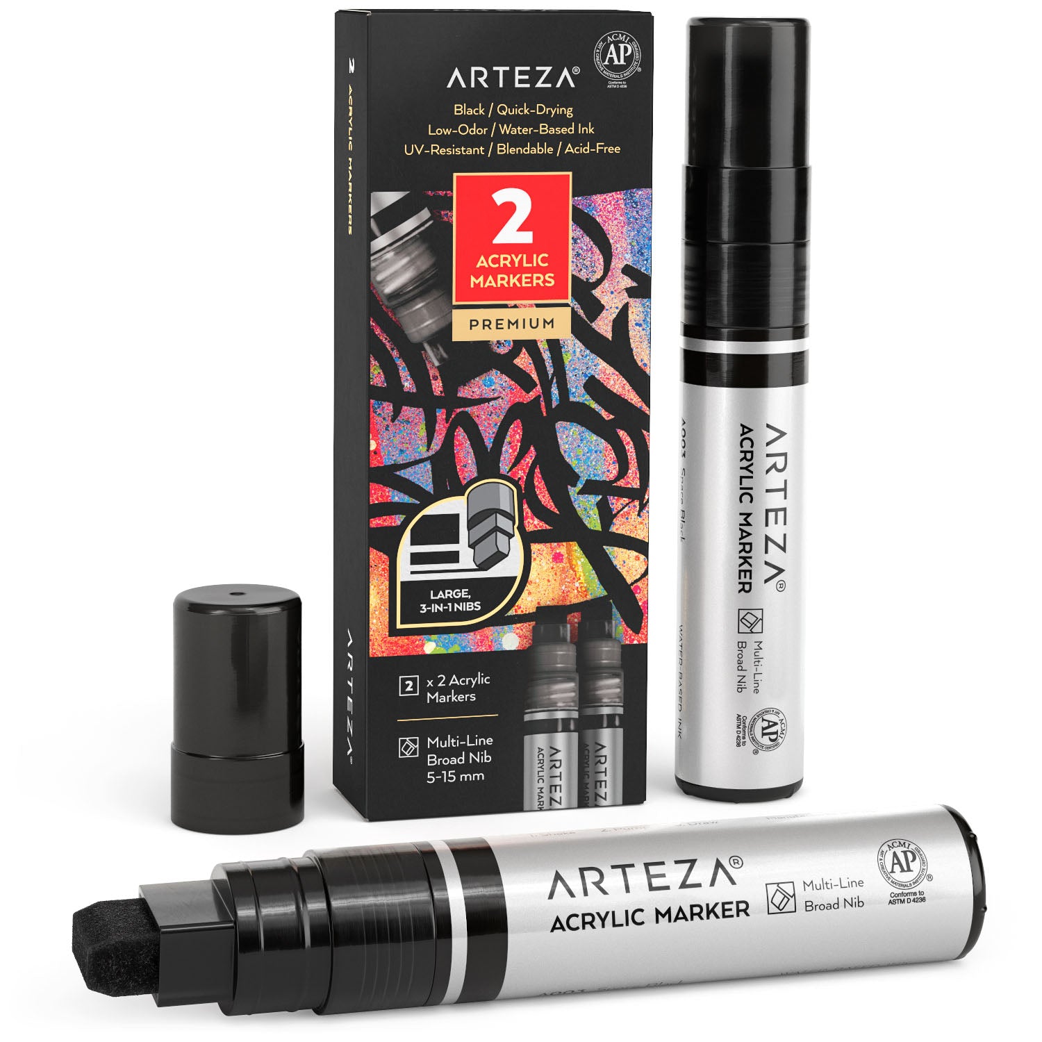 Arteza Bullet-Nib Oil-Based Markers, A002 Mars Black - 12 Piece