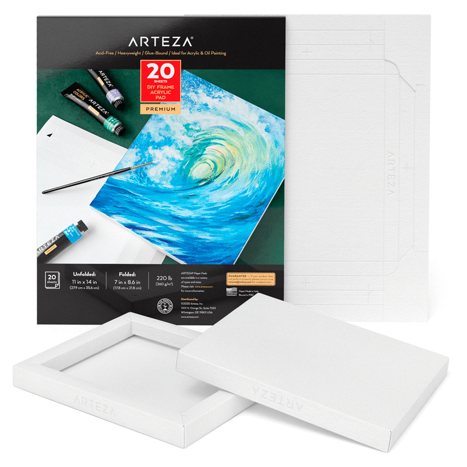 Arteza Acrylic Painting Art Set, 12 Colors Acrylic Paint, 15 Detail Brushes and 7x8.6 Inches Foldable Canvas Paper Pad Bundle, Art Supplies for