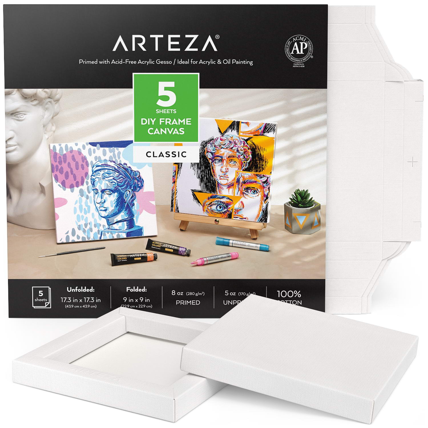 Arteza Ready Paint Gesso Painting Canvas Set