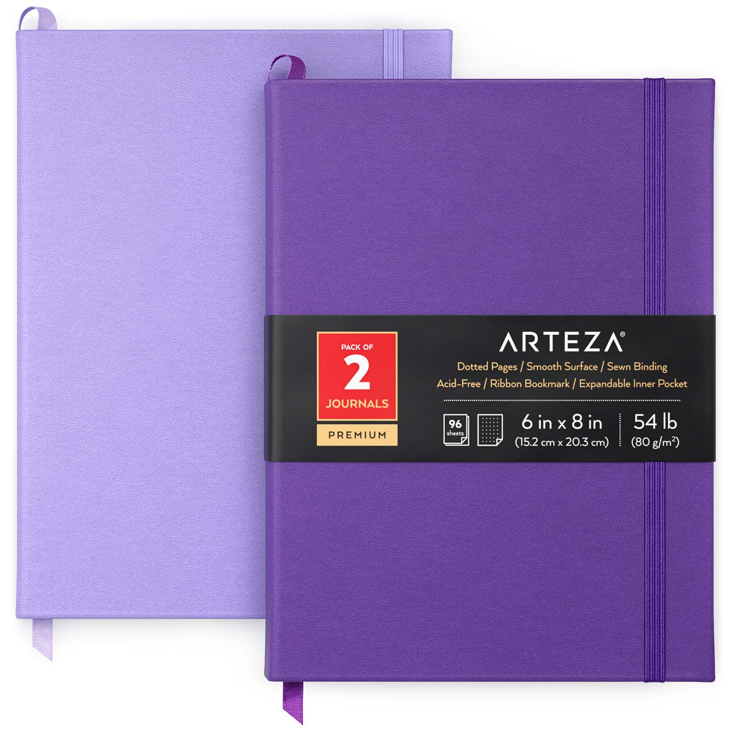 Arteza Premium Dotted Paper Note Journals, Lavender & Purple - 2 Pack