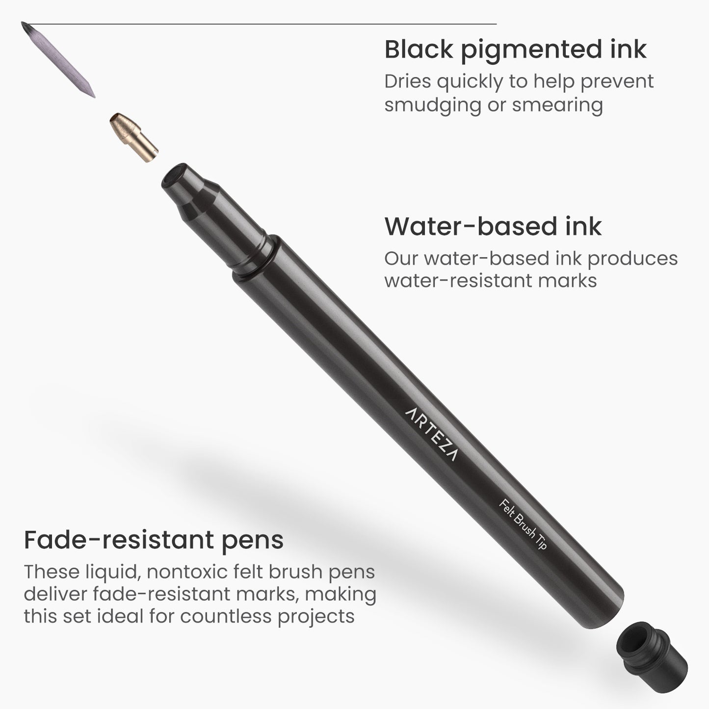Felt Brush Pens, Black - Set of 12