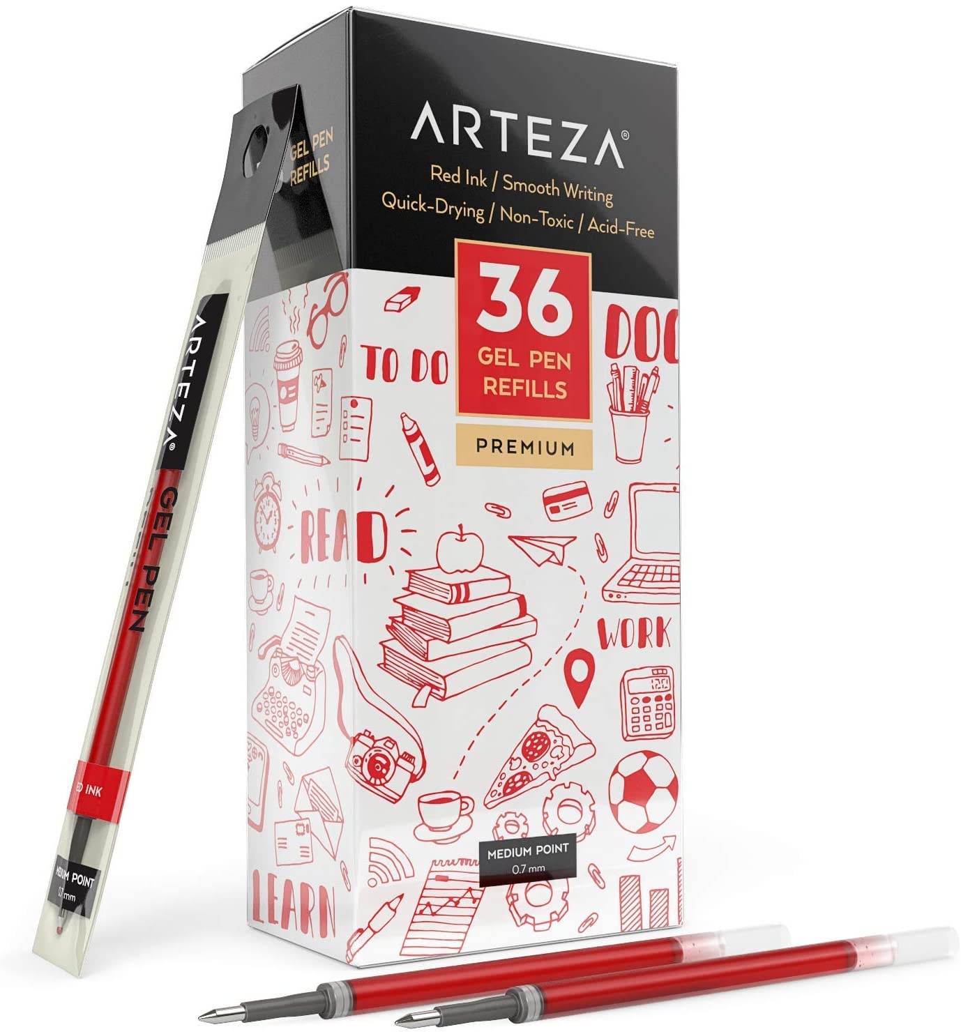 Arteza Retractable Gel Ink Colored Pens Set, Bright Colors