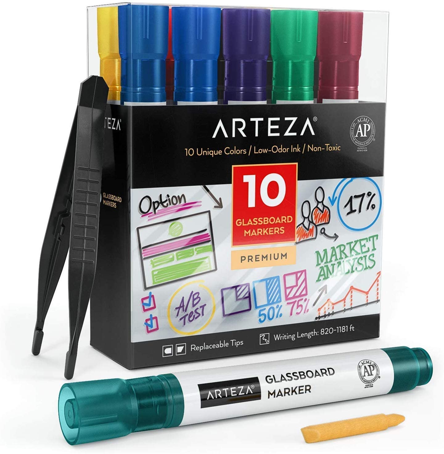 Arteza Acrylic Paint Markers Set of 20 Assorted Color Pens Replaceable Tips