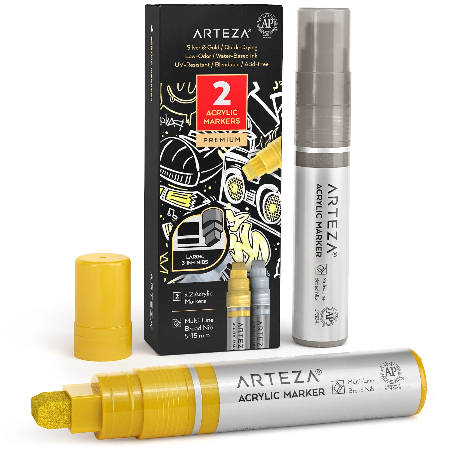  ARTEZA Acrylic Paint Markers, Pack of 3, A700 Gold, 2