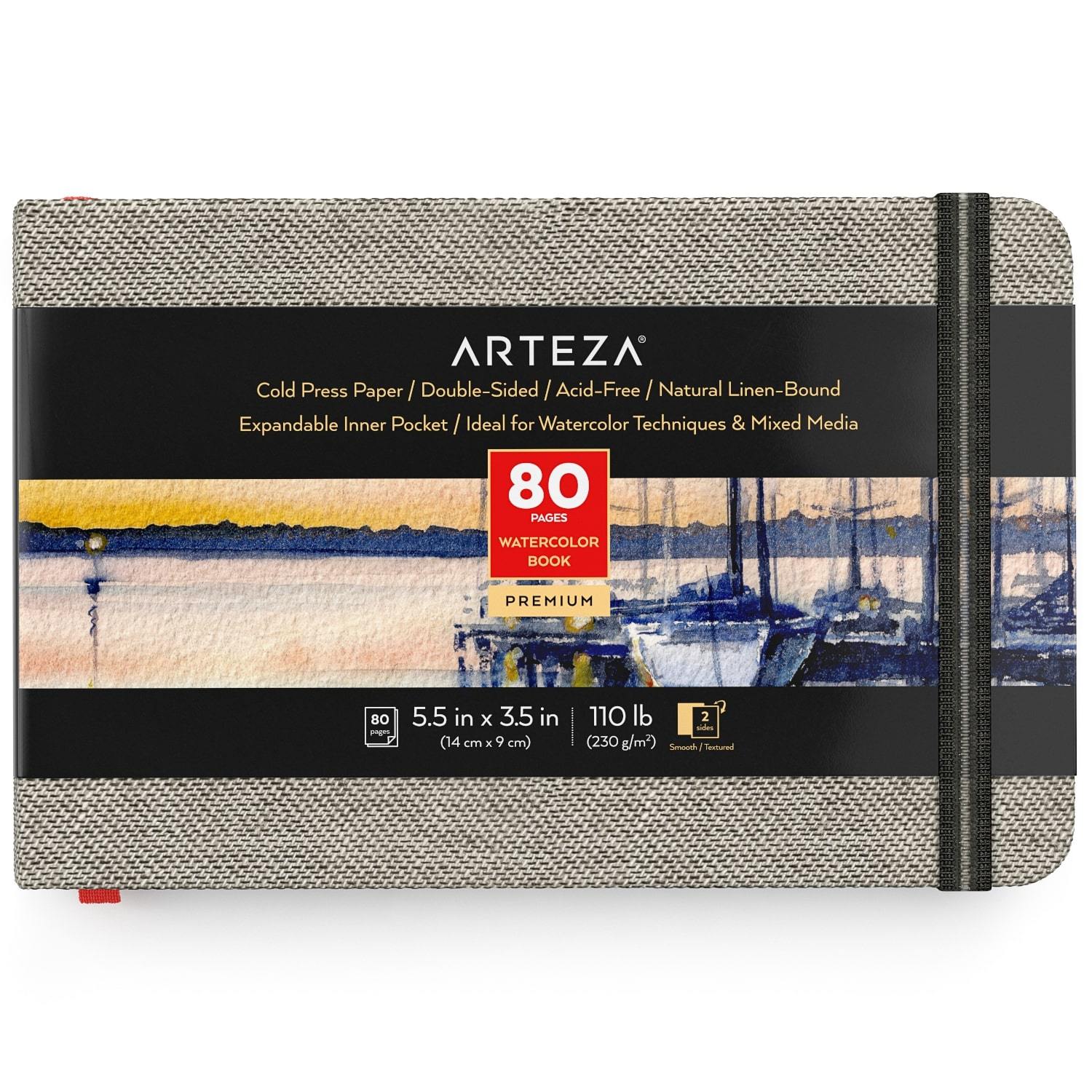 Arteza Hardcover Watercolor Paper Pad, Heavyweight Cold-Pressed Paper,  5.1x8.3, 76 Pages - 2 Pack 