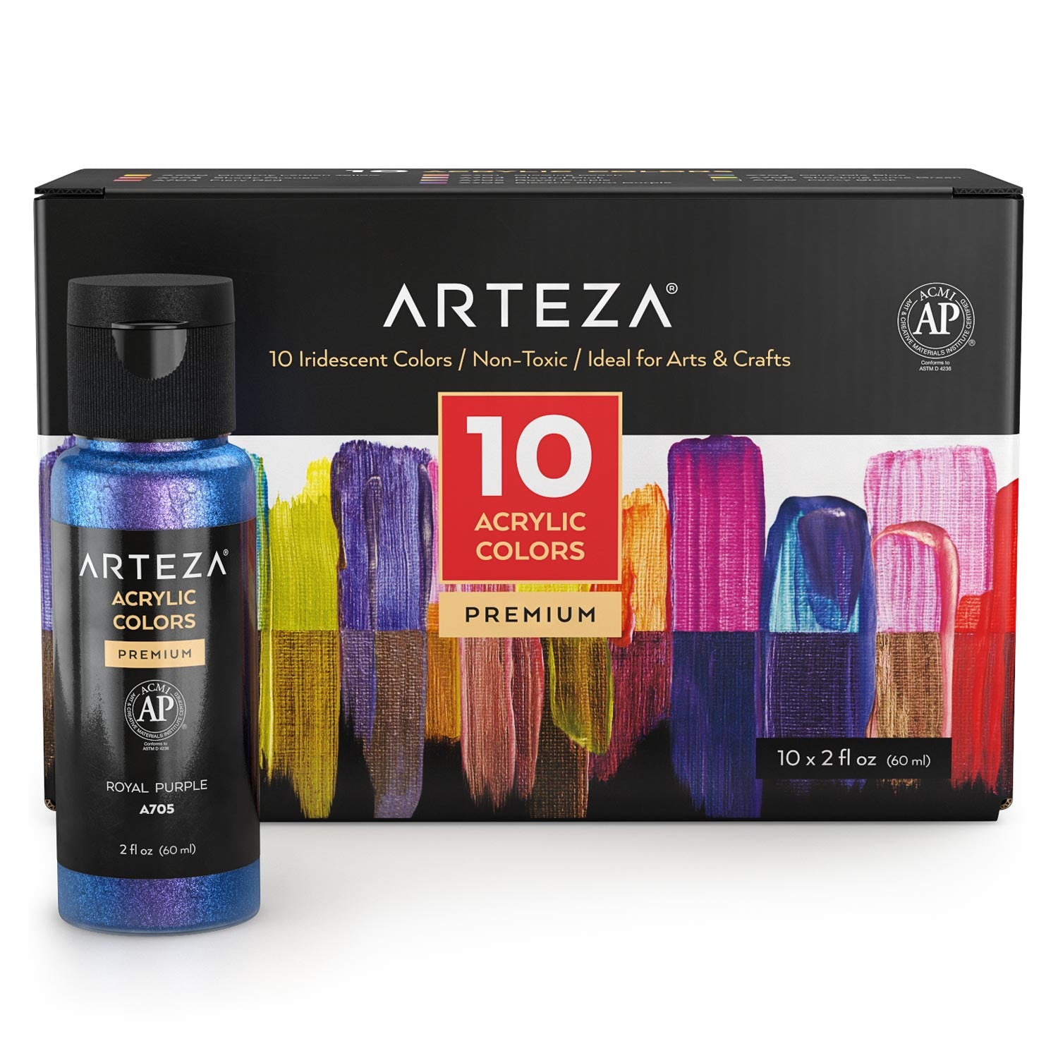 Arteza Acrylic Paint, Iridescent, 60ml Bottles, Set of 10