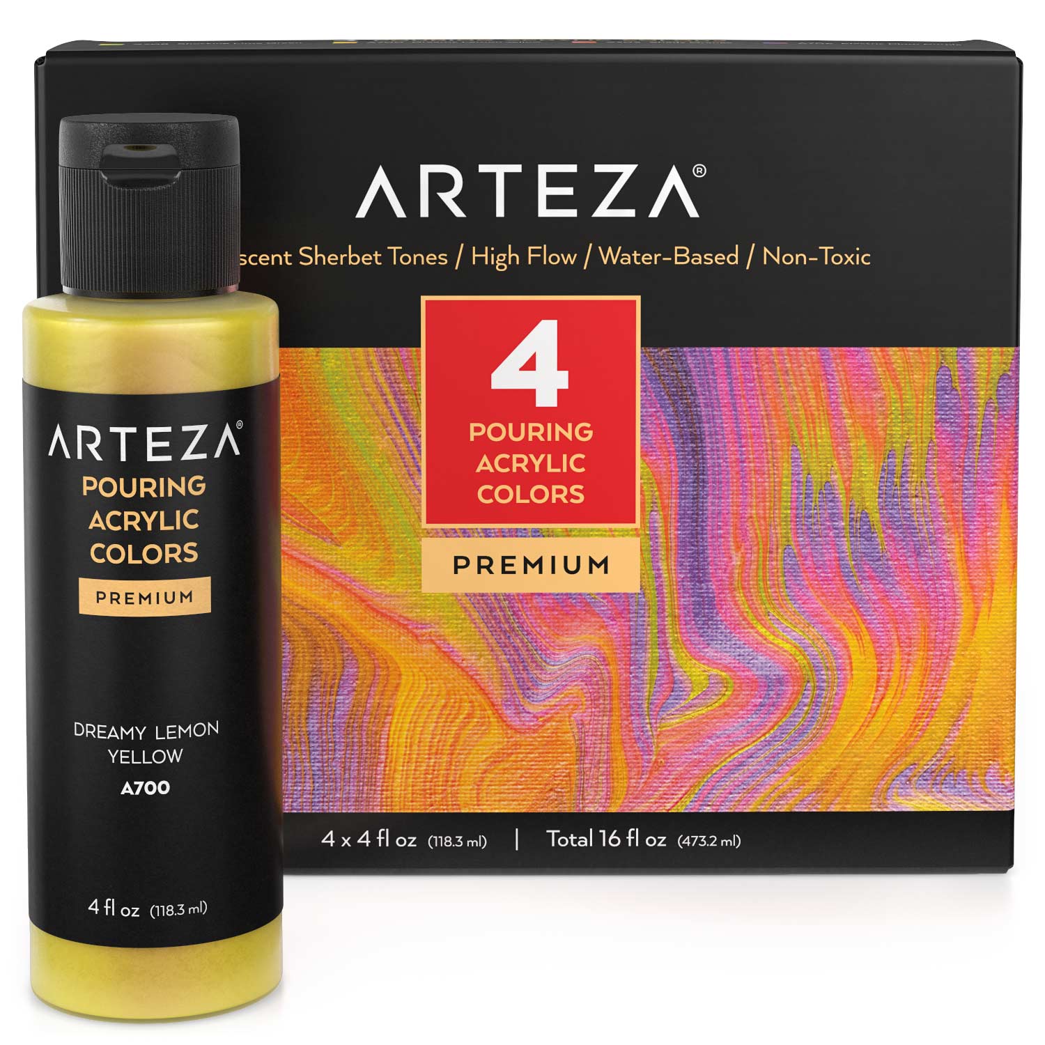 Arteza Iridescent Pouring Acrylic Paint Set, Enchanted Tones, 118ml- 4 Pack
