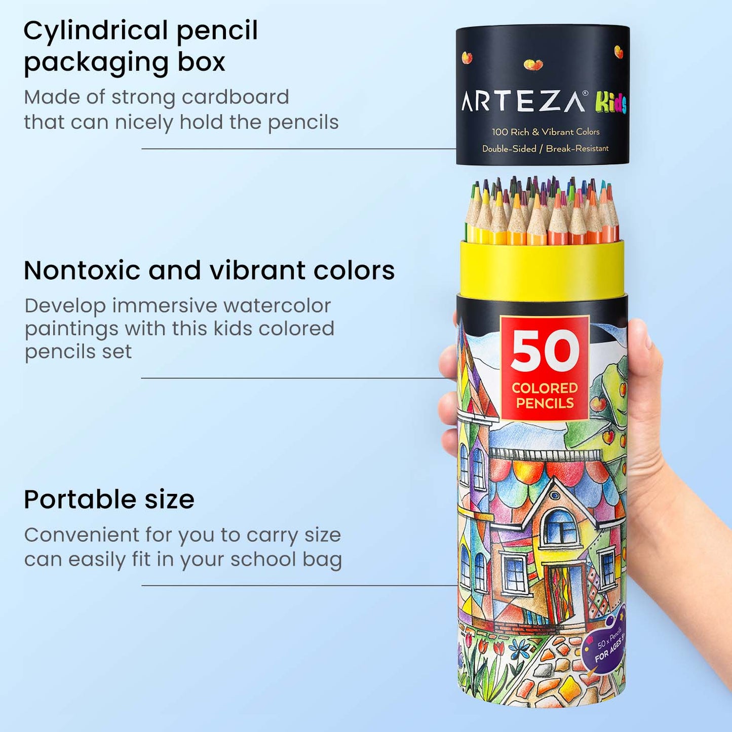 Kids Colored Pencils, Double Sided- Set of 50