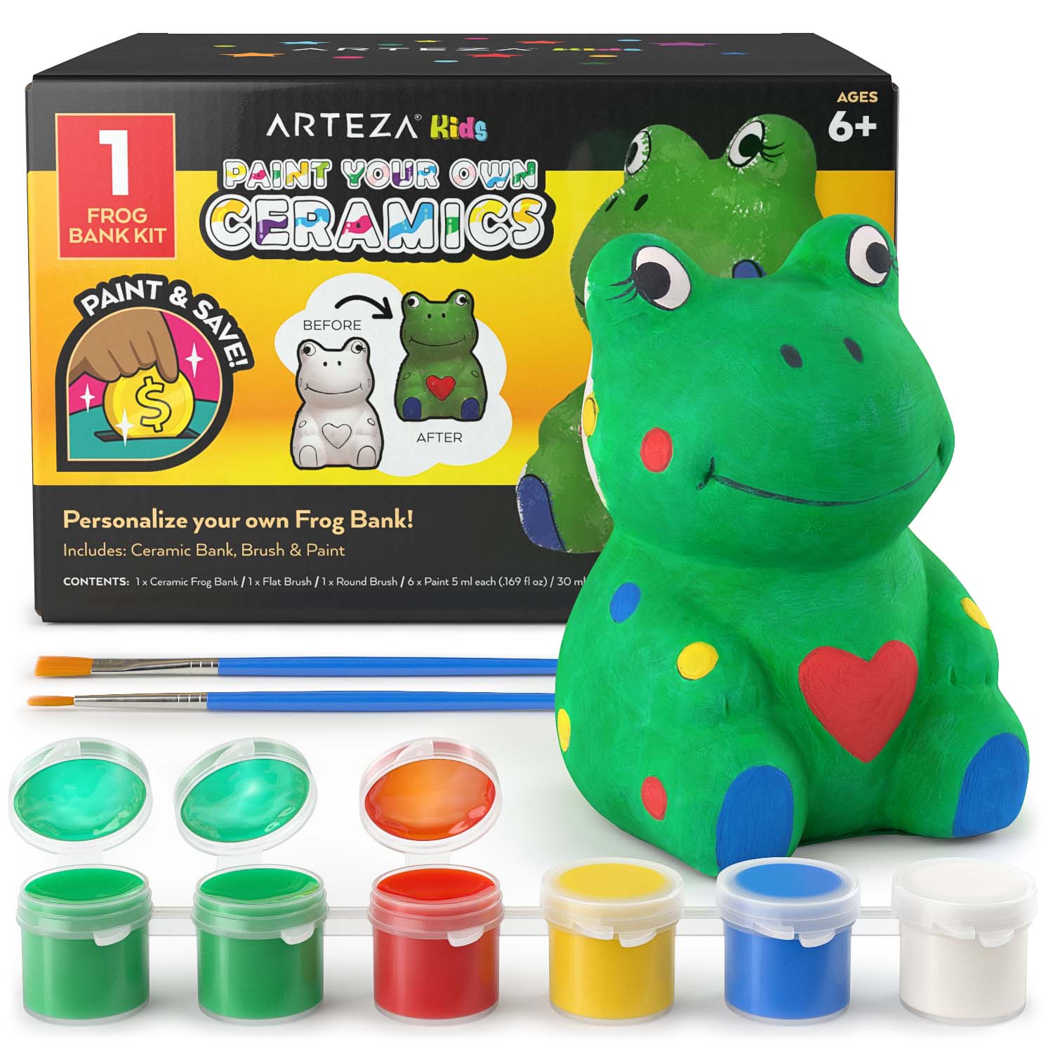 Arteza Kids Paint Your Own Frog Bank - 10 Pieces