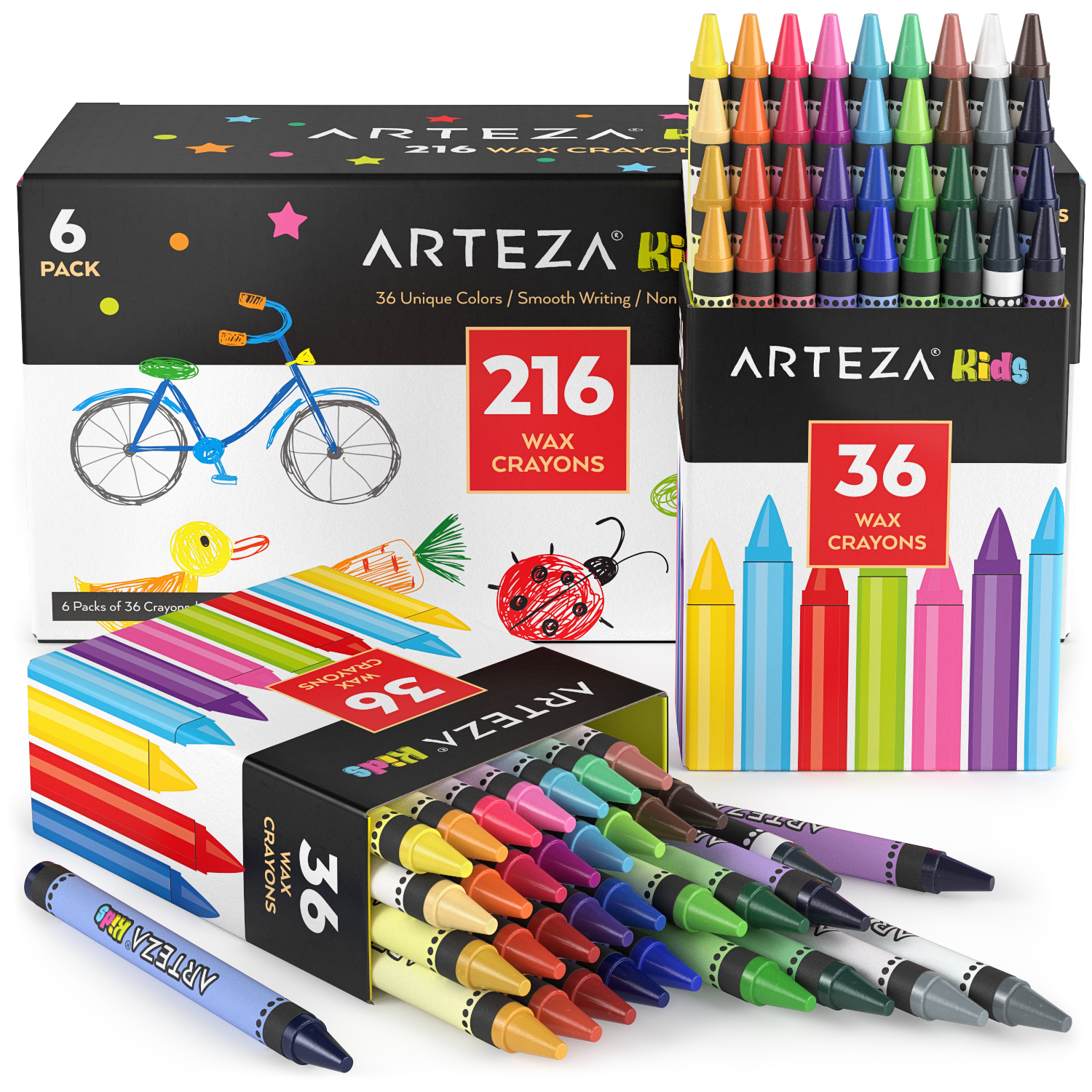 Arteza Kids Wax Crayons, 72 Pieces - 2 Pack