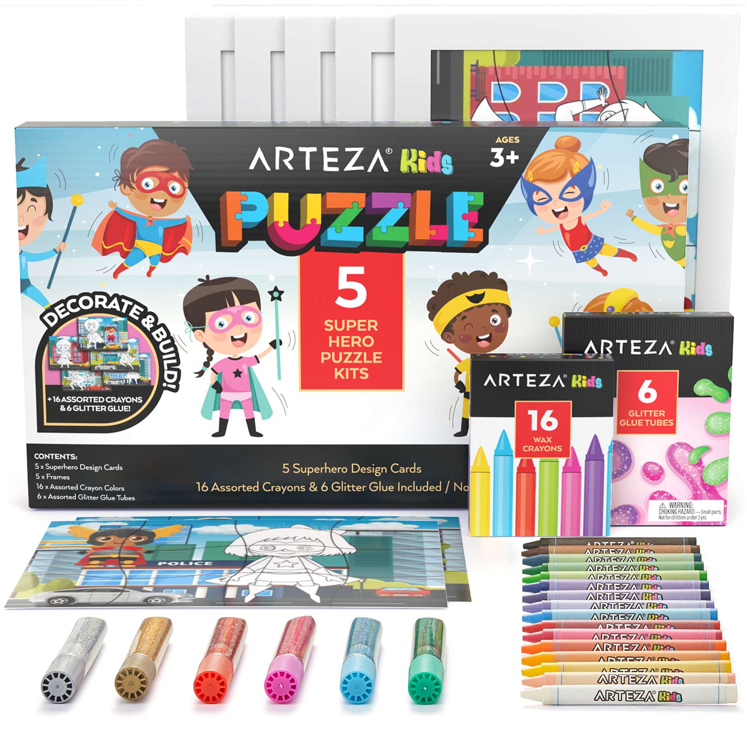 Arteza Kids Jigsaw Puzzle Set, Superheroes - 5 Puzzle Kits