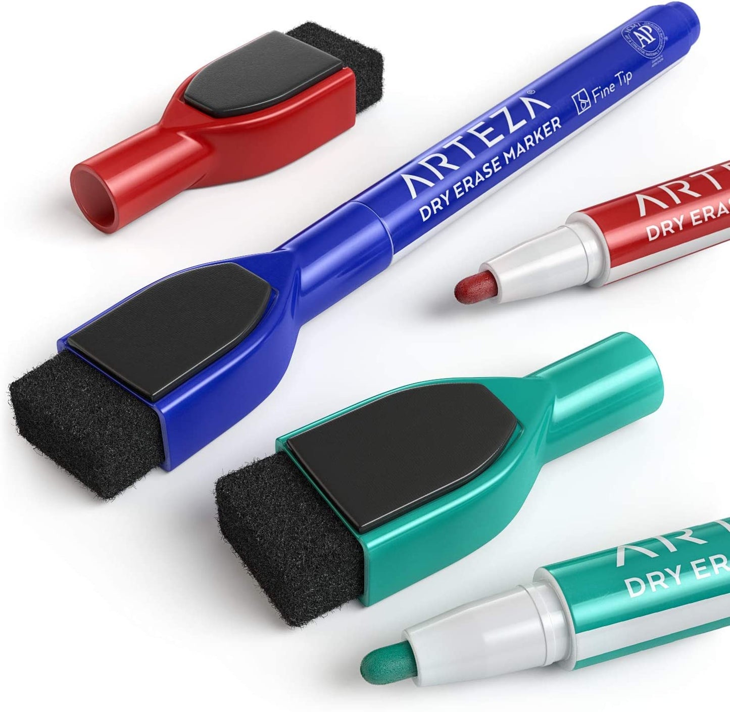 Dry Erase Markers with Magnetic Eraser Caps, Fine Tip, 4 Assorted Colors - Set of 60