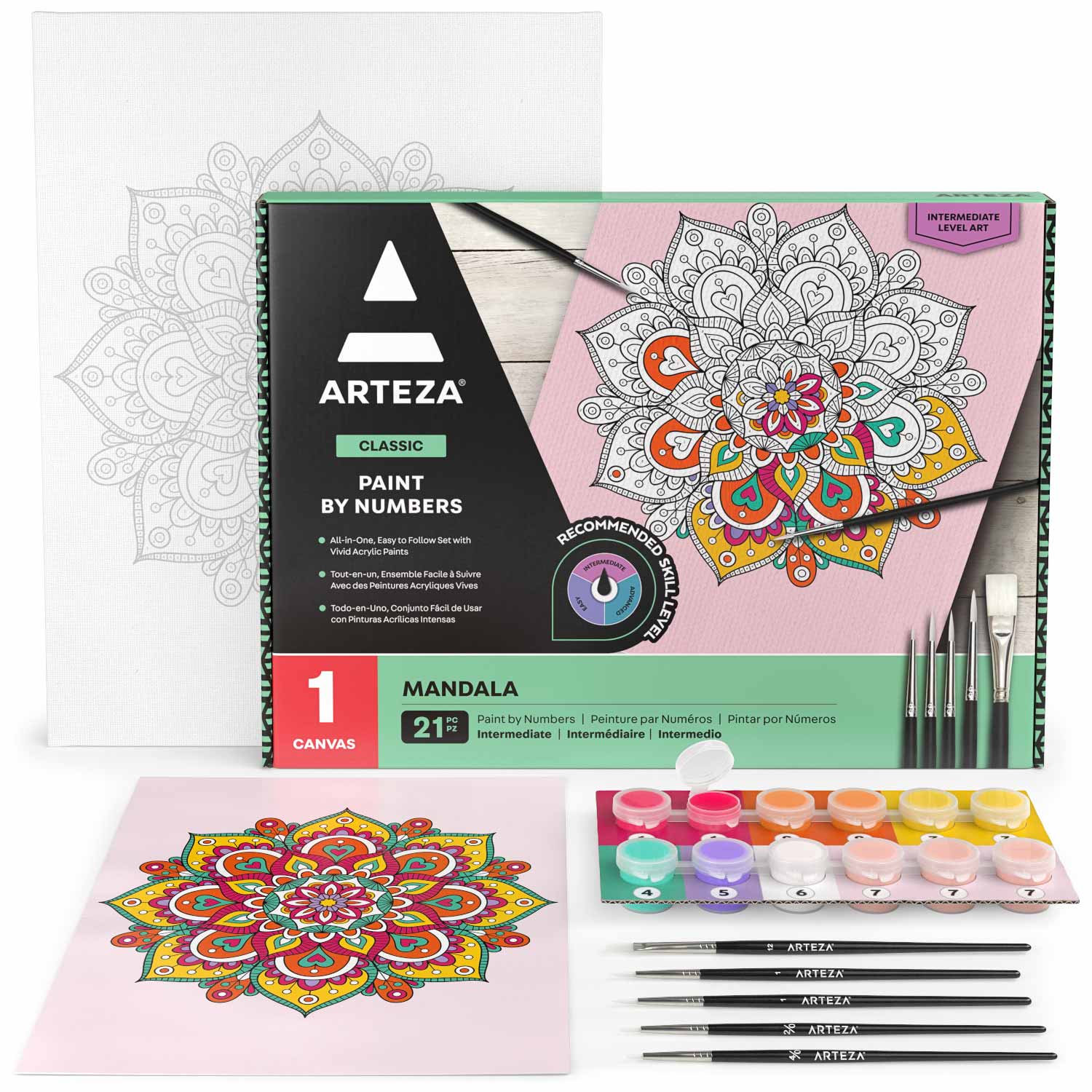 Arteza Mandala Paint by Number DIY Acrylic Painting Set, 12X16