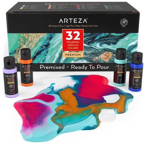 Arteza Acrylic Pouring Paint Kit, 4 oz Bottles Set, Rainbow Colors- 8 Pack