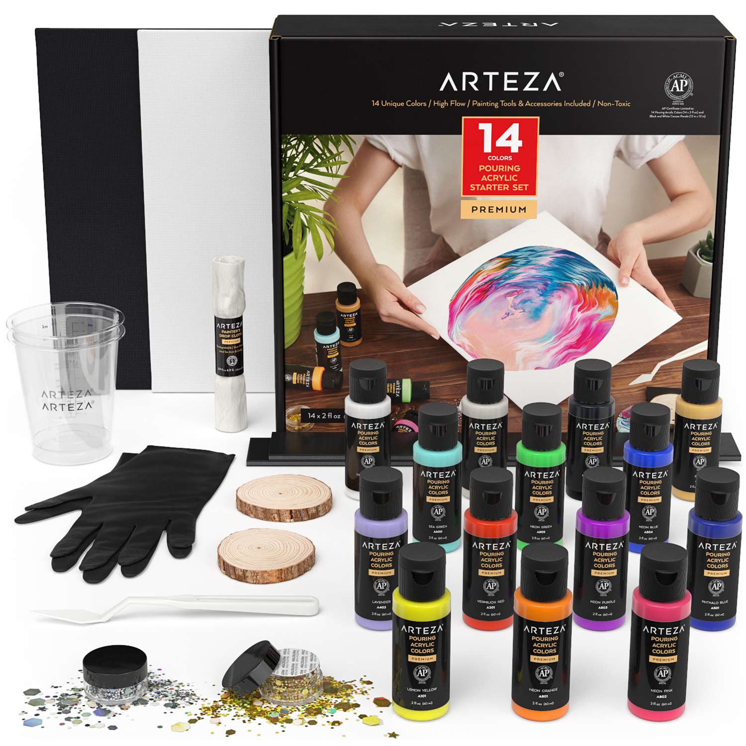 Arteza Acrylic Pouring Paint Set - 32 Assorted Colors 2 Ounce Bottles