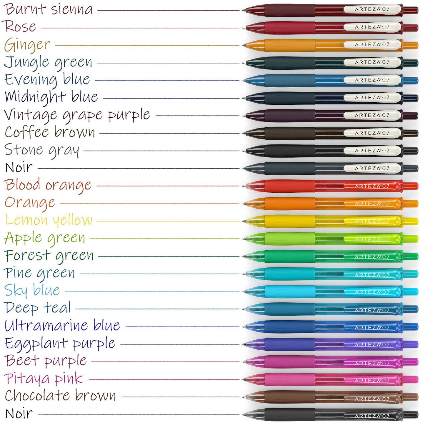 Retractable Gel Ink Pens, Vintage & Bright Colors - Set of 24