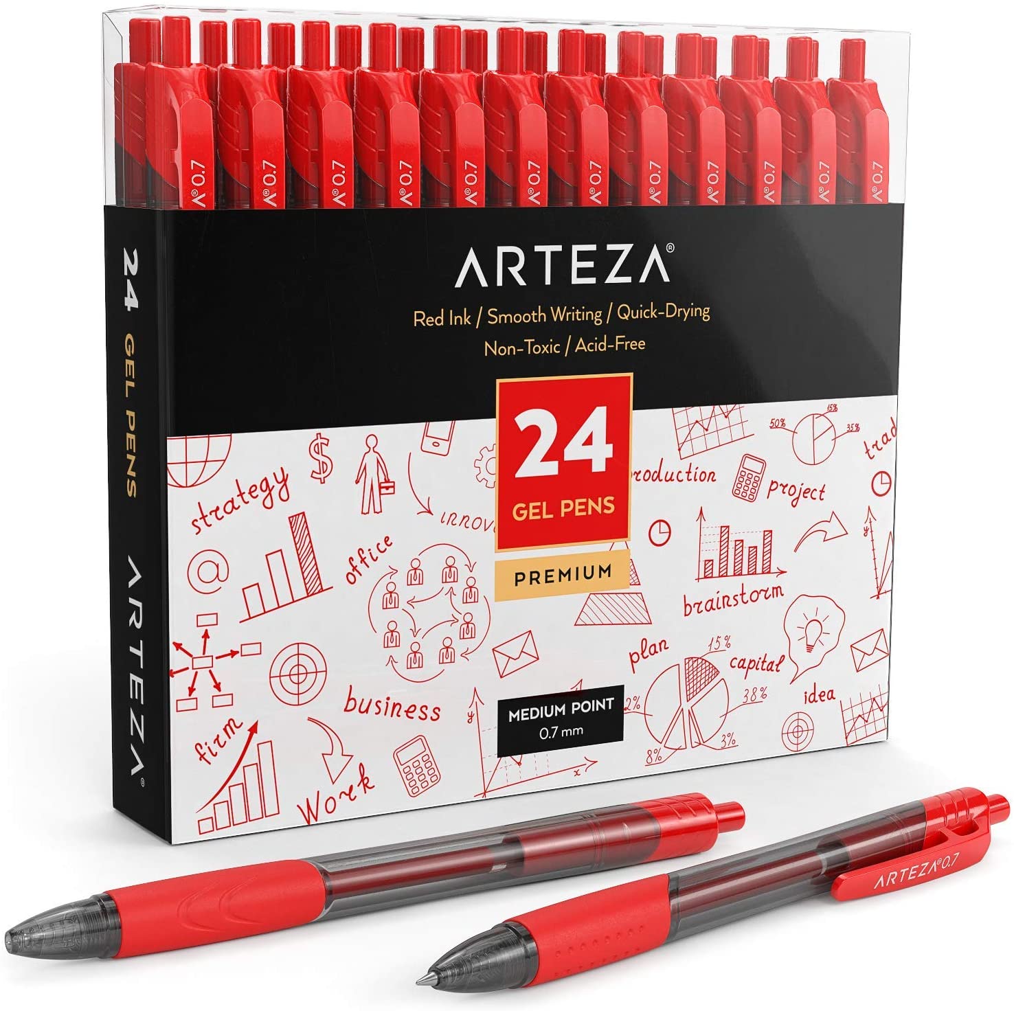 Arteza Retractable Gel Ink Colored Pens Set, Assorted Colors, 20 Pack 