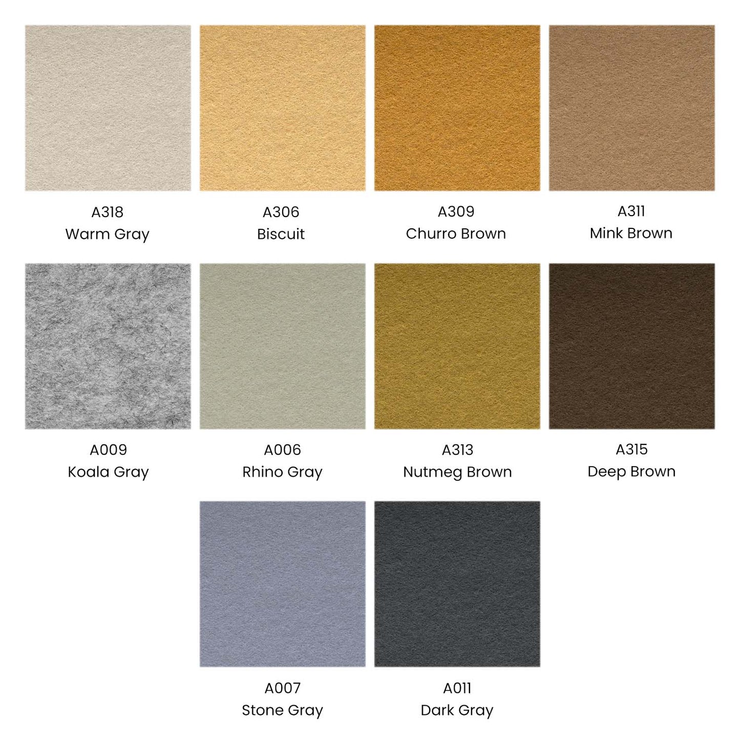 Stiff & Soft Felt Fabric, Brown & Gray Tones - Set of 50 Sheets