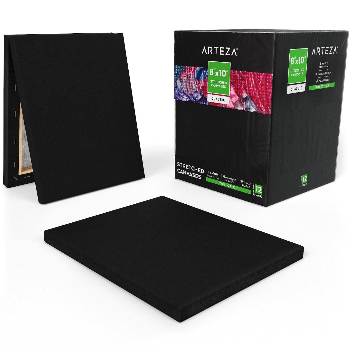 Classic Stretched Canvas, Black, 8" x 10" - Pack of 12