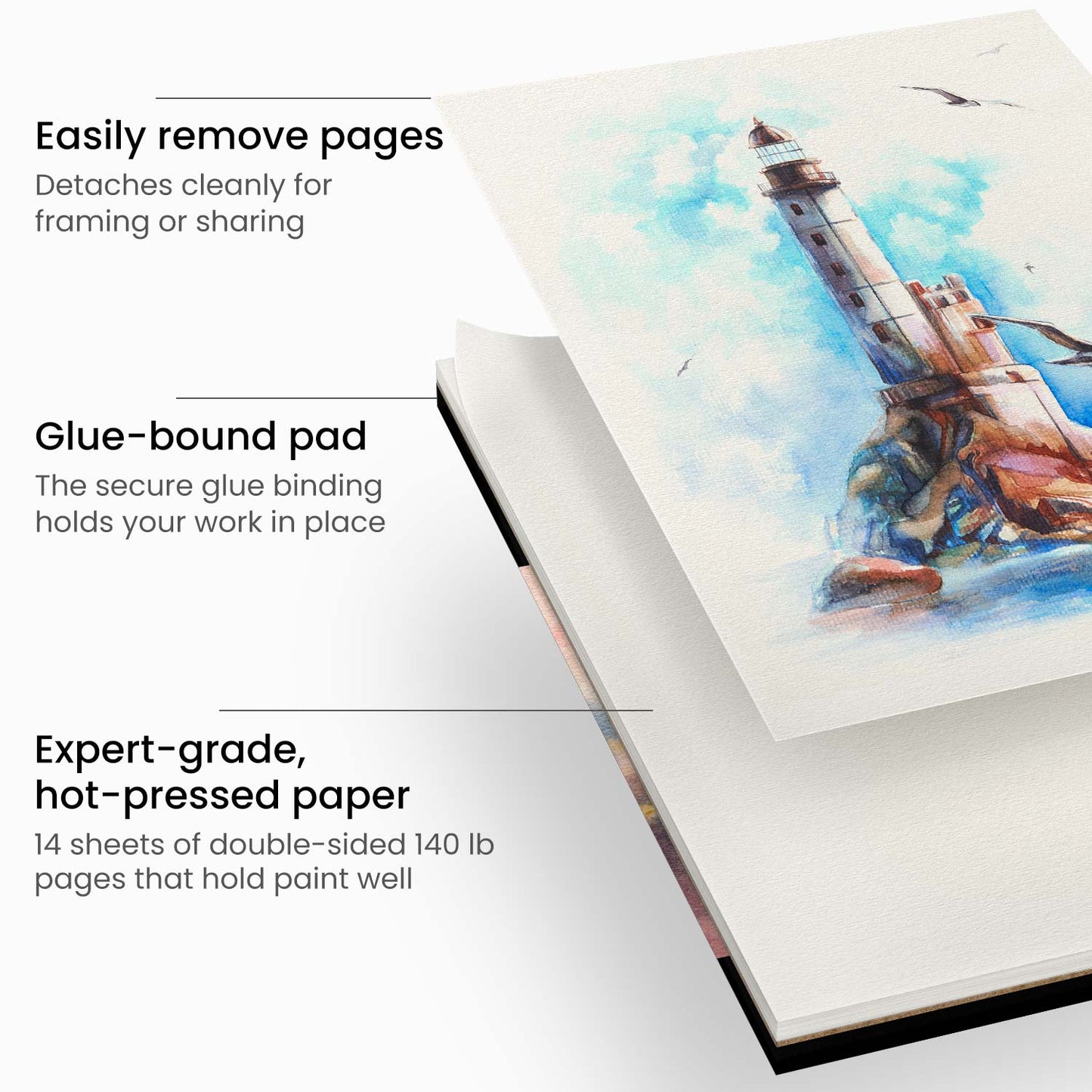 Expert Watercolor Pad, 100% Cotton, Hot Pressed, 9" x 12” - 14 sheets