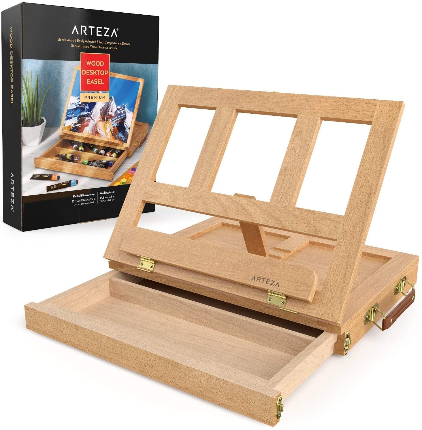 Wood Table Top Easel for Painting, Adjustable Desk Easel with Storage  Drawer, 5 Canvas and 1 Paint Palette, Beechwood