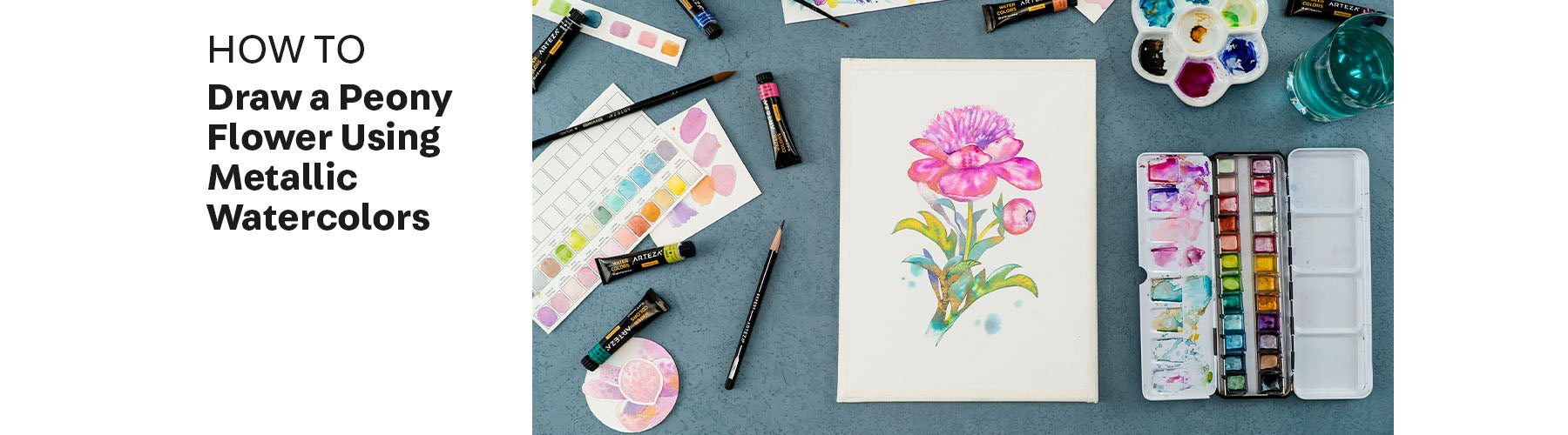 How to Draw a Peony Flower Using Metallic Watercolors