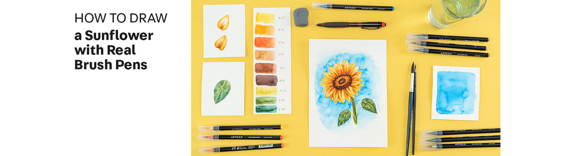 How to Draw a Sunflower with Real Brush Pens