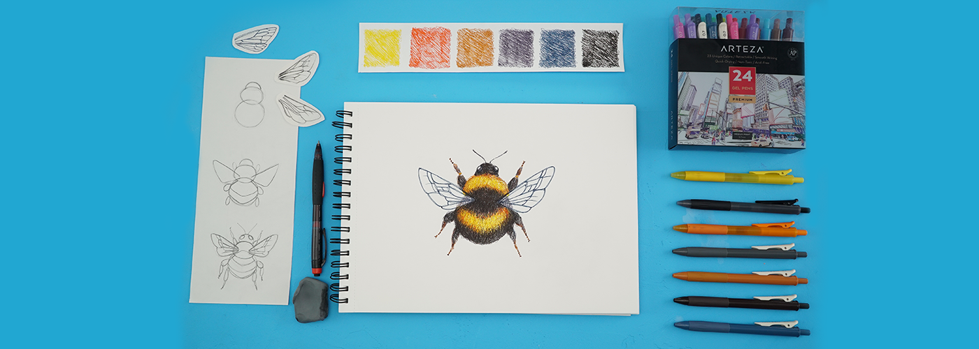 How to Draw a Bumble Bee with Arteza Gel Ink Pens